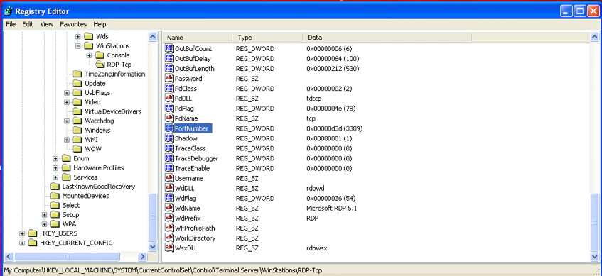Figure 7: RDP default port can be modified in the registry